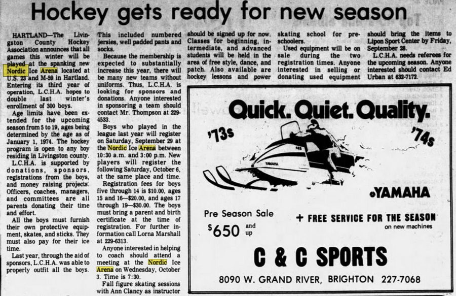 Nordic Ice Arena - Sep 1973 Article